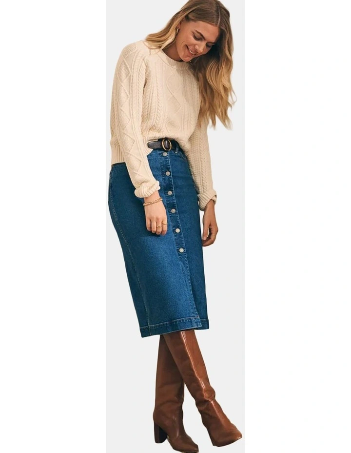 Organic Cotton Denim Midi Skirt in Denim image 3