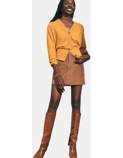 Stretch Cord Mini Skirt in Cord Brown
