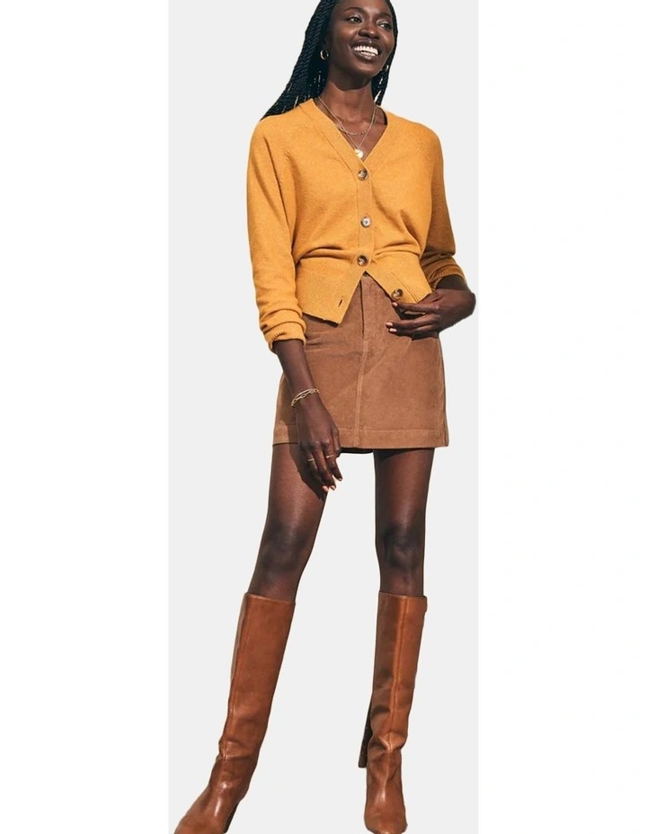 Stretch Cord Mini Skirt in Cord Brown image 1