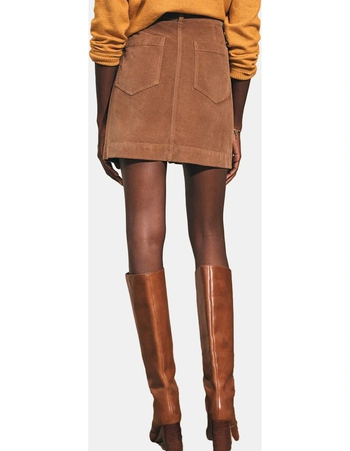 Stretch Cord Mini Skirt in Cord Brown image 2
