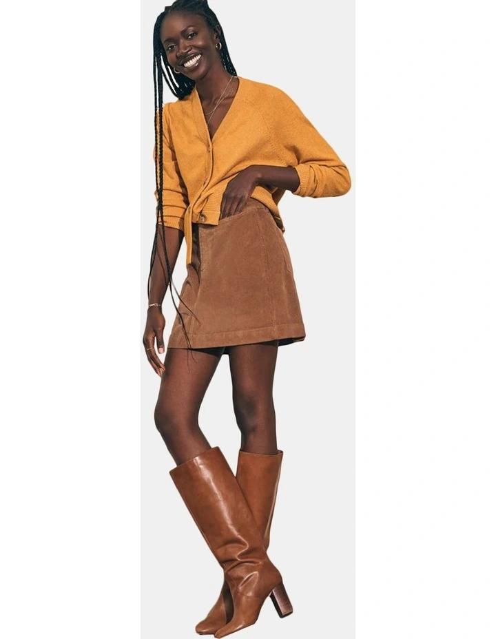 Stretch Cord Mini Skirt in Cord Brown image 3