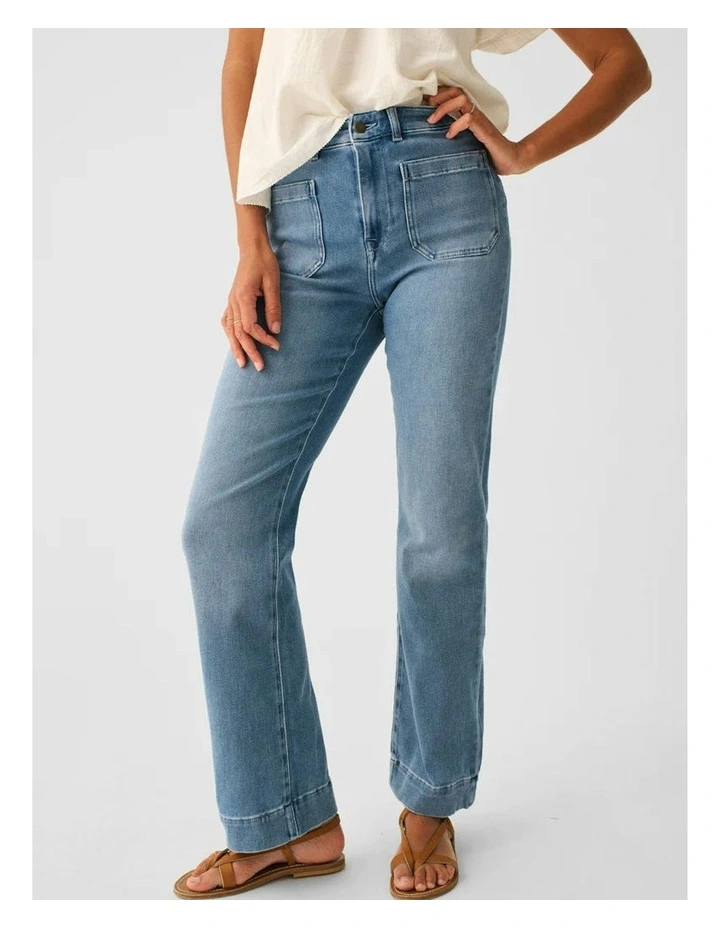 Stretch Terry Wide Leg Pant in Blue image 1