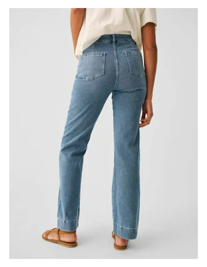 Stretch Terry Wide Leg Pant in Blue image 2