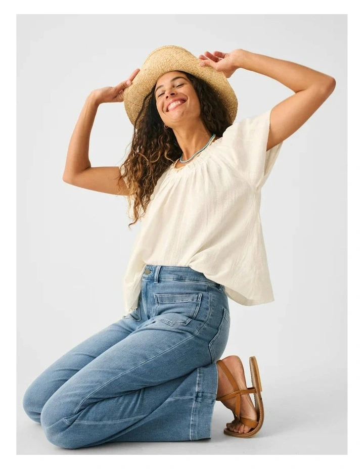 Stretch Terry Wide Leg Pant in Blue image 3