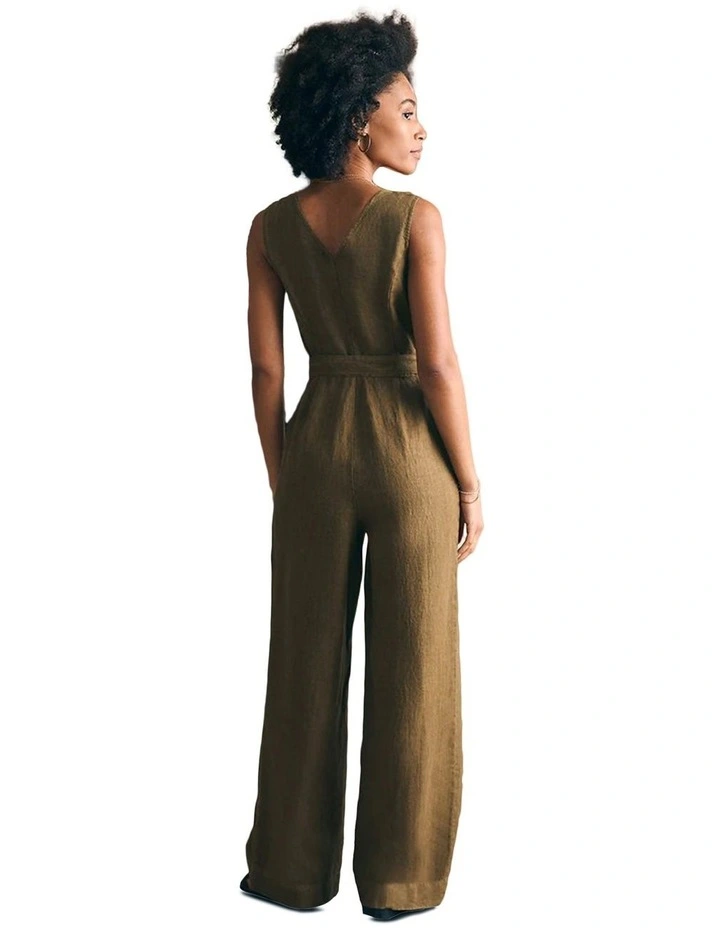 Alina Linen Jumpsuit in Olive image 2