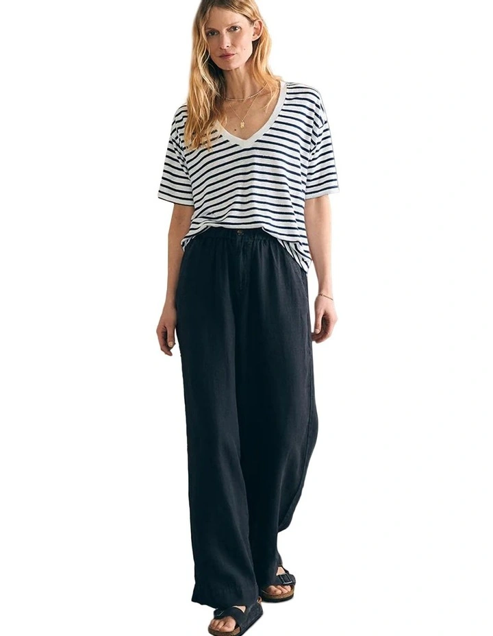 Linen V Neck Tee in Blue image 1