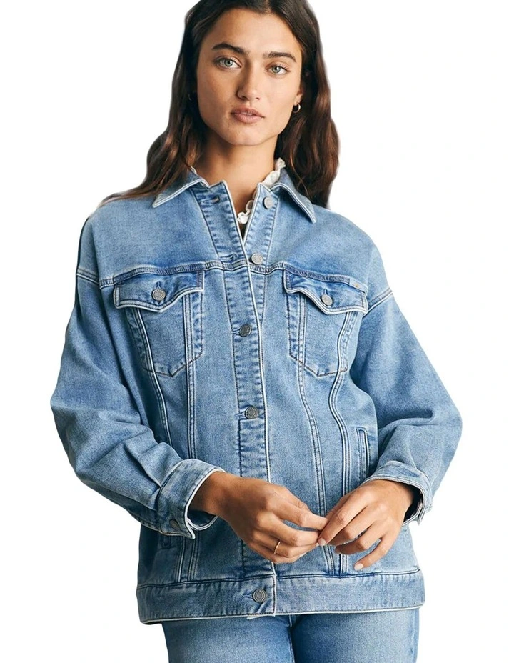 Stretch Terry Trucker Jacket in Blue image 1