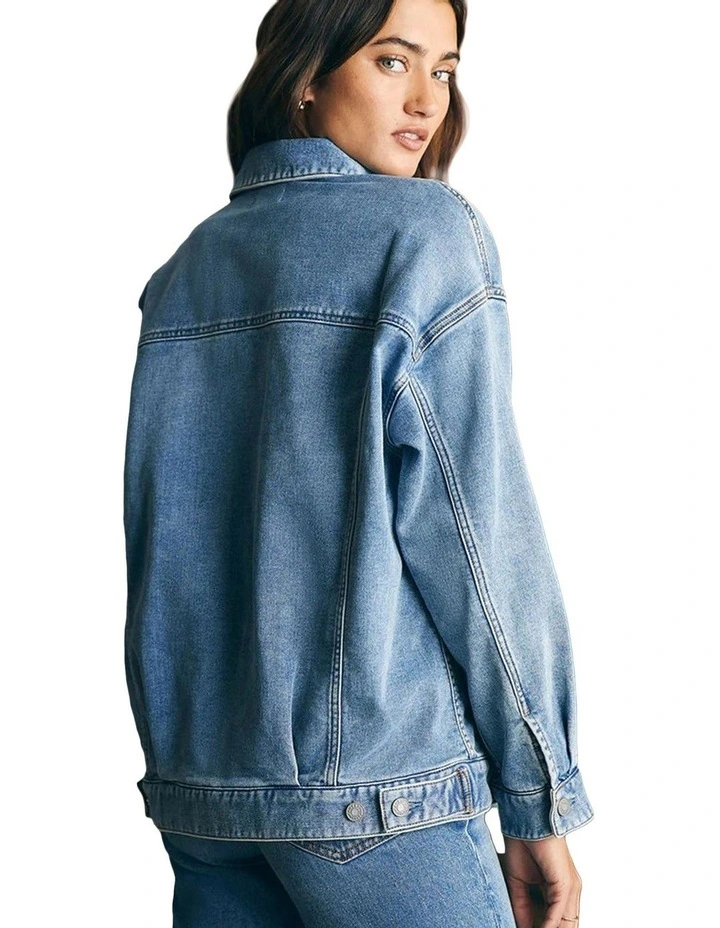 Stretch Terry Trucker Jacket in Blue image 2
