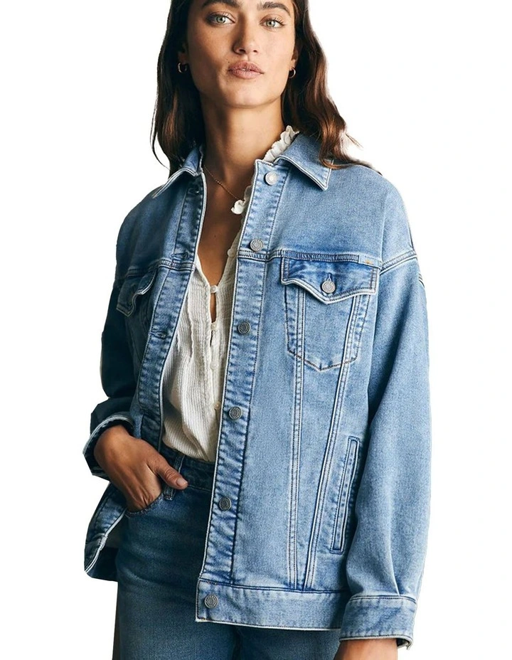 Stretch Terry Trucker Jacket in Blue image 3