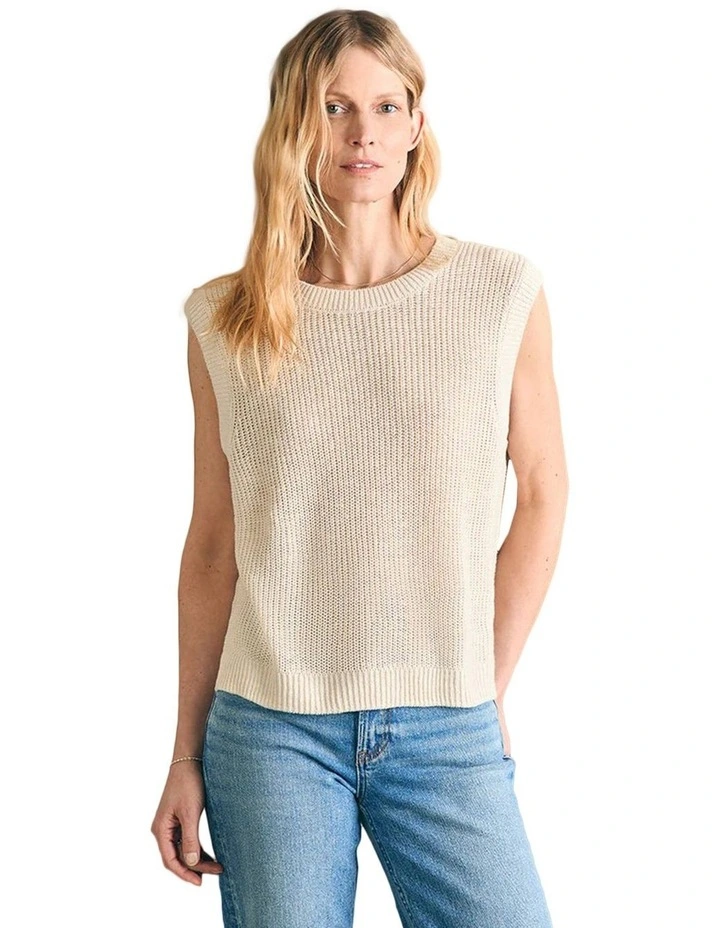 Miramar Linen Muscle Tank in Cream image 1