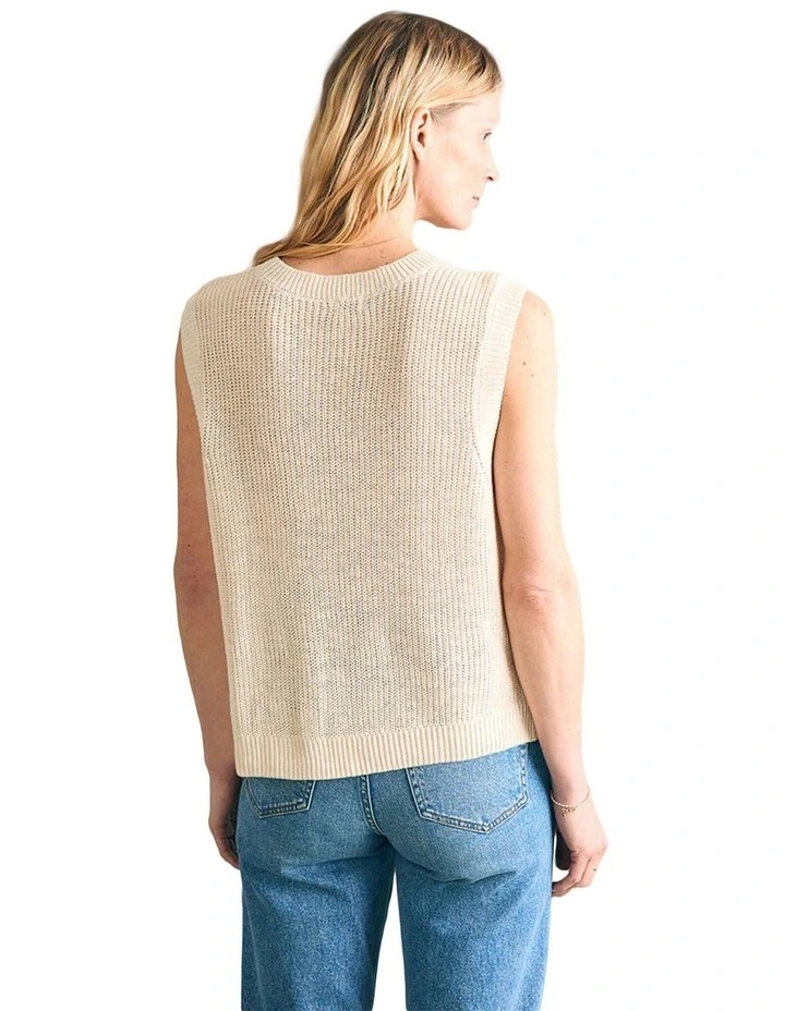 Miramar Linen Muscle Tank in Cream image 2