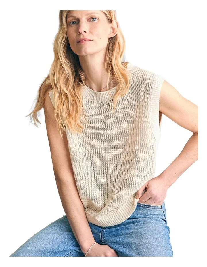Miramar Linen Muscle Tank in Cream image 3