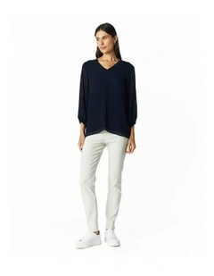 V-Neck Long Sleeve Top in Ink