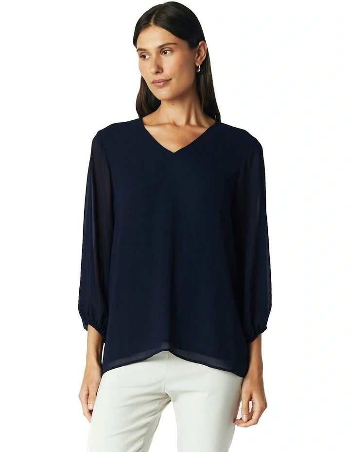 V-Neck Long Sleeve Top in Ink image 7