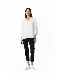 V-Neck Long Sleeve Top in White