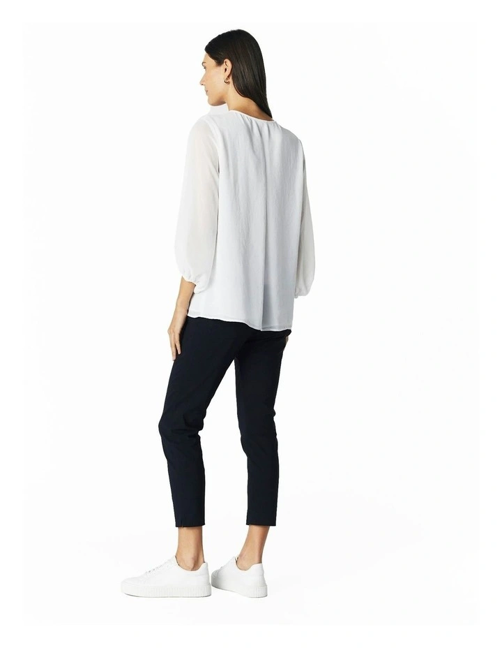 V-Neck Long Sleeve Top in White image 2