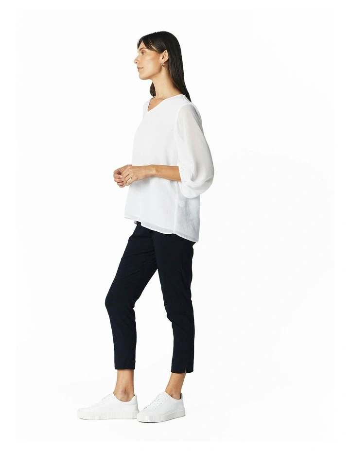 V-Neck Long Sleeve Top in White image 3