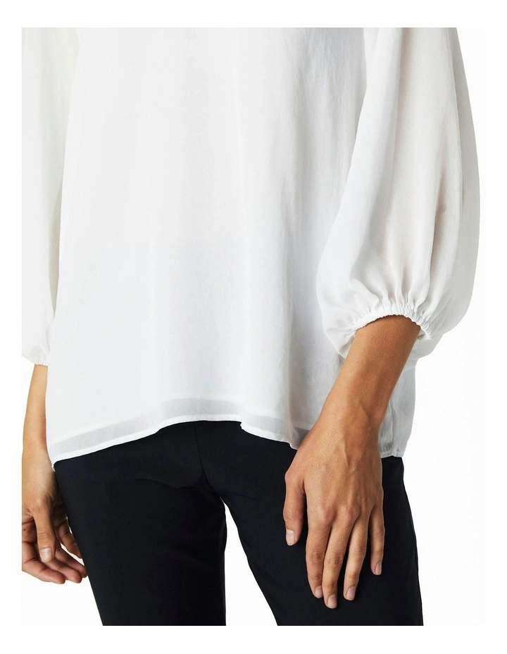 V-Neck Long Sleeve Top in White image 5