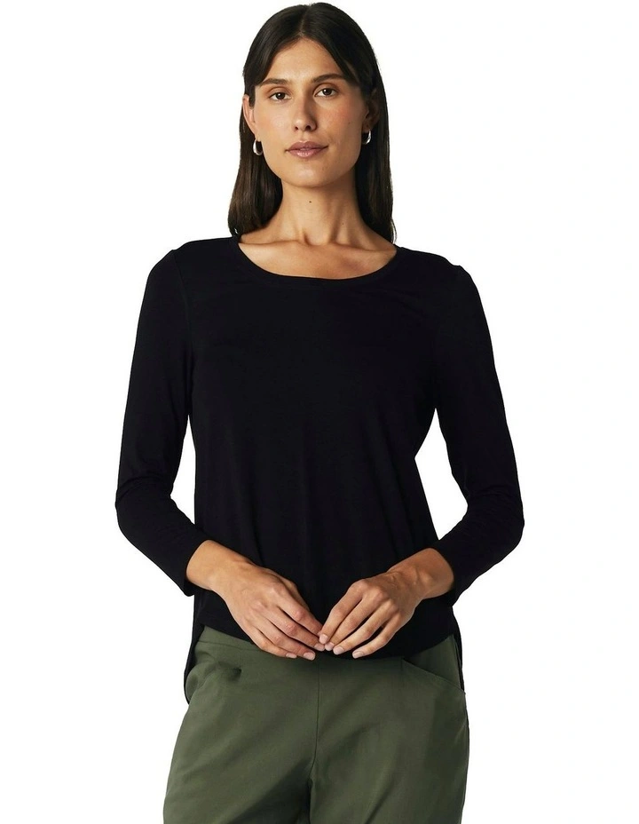 Crew Neck Long Sleeve Top in Black image 6