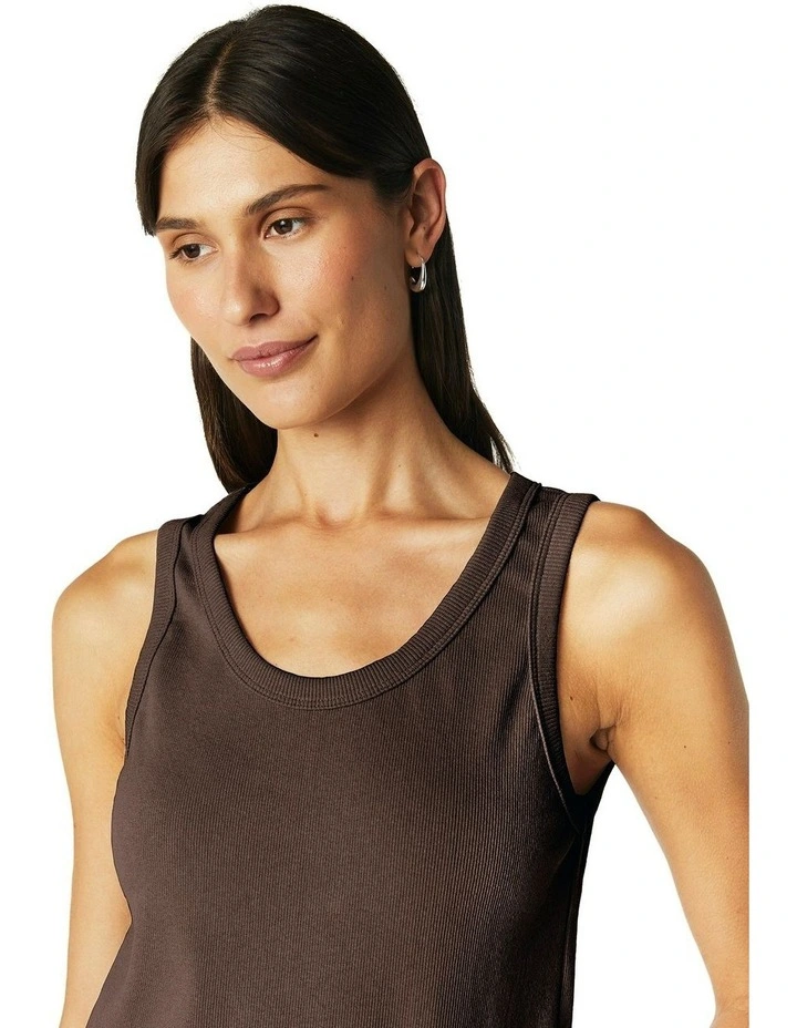 Rib Knit Tank in Chocolate image 5