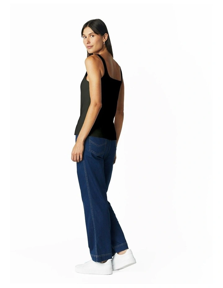 Scoop Neck Fitted Tank in Black image 2