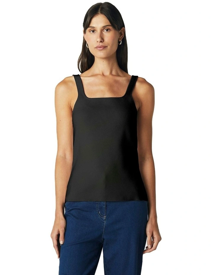 Scoop Neck Fitted Tank in Black image 5