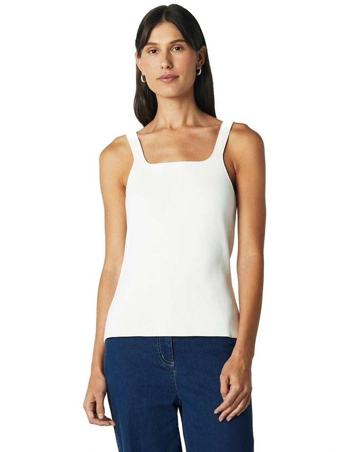 Scoop Neck Fitted Tank in Ivory image 5