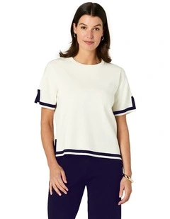 Celene Top in Ivory/Navy