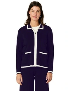 Celene Cardigan in Navy/Ivory