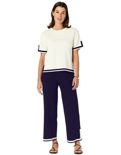 Celene Pant in Navy/Ivory