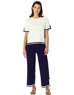 Celene Pant in Navy/Ivory