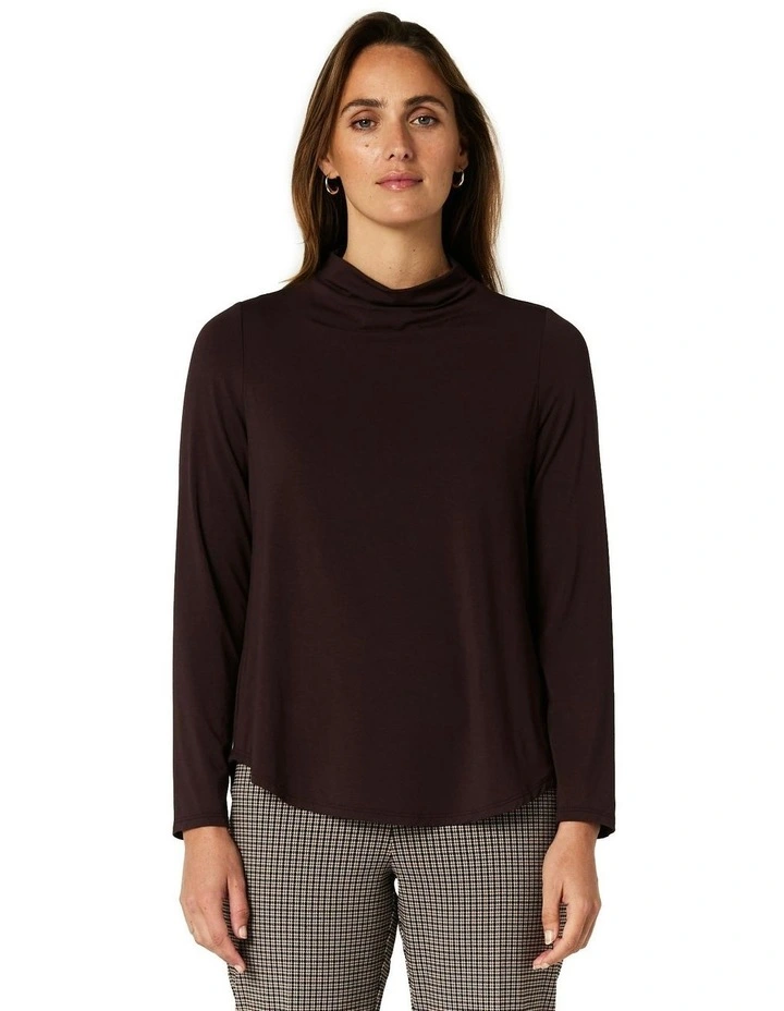 Alison Funnel Neck Top in Chocolate image 1