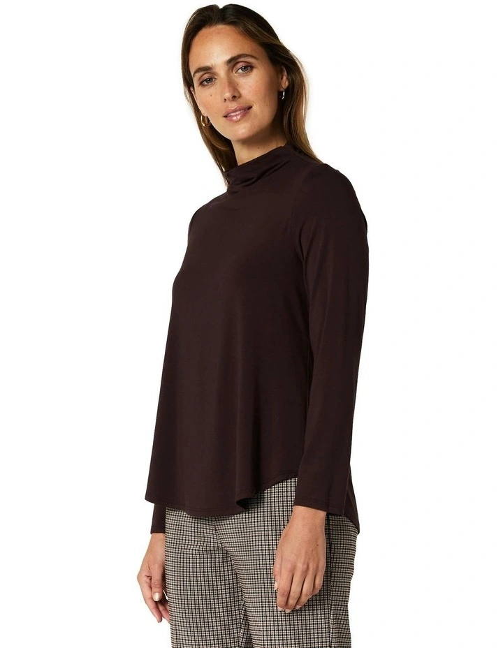 Alison Funnel Neck Top in Chocolate image 3