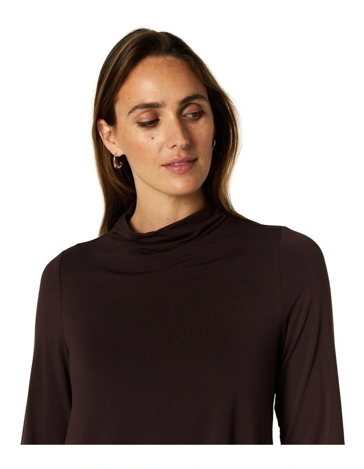 Alison Funnel Neck Top in Chocolate image 4