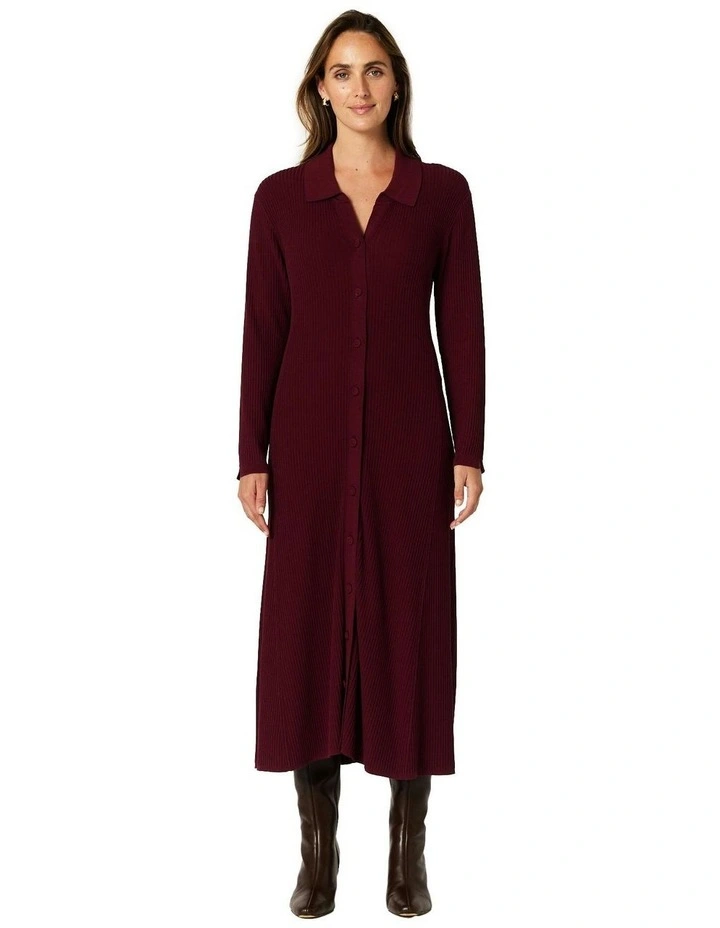 Everleigh Rib Knit Dress in Burgundy image 1