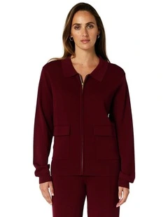 Juniper Zip Cardigan in Wine