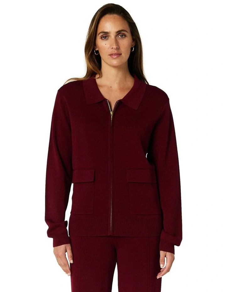 Juniper Zip Cardigan in Wine image 1