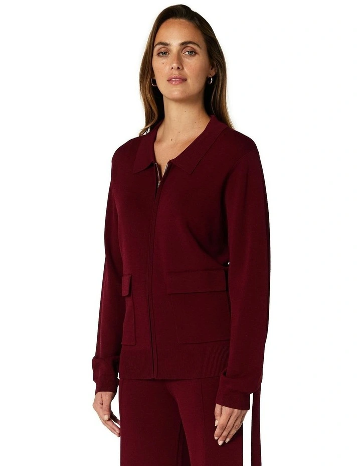 Juniper Zip Cardigan in Wine image 3
