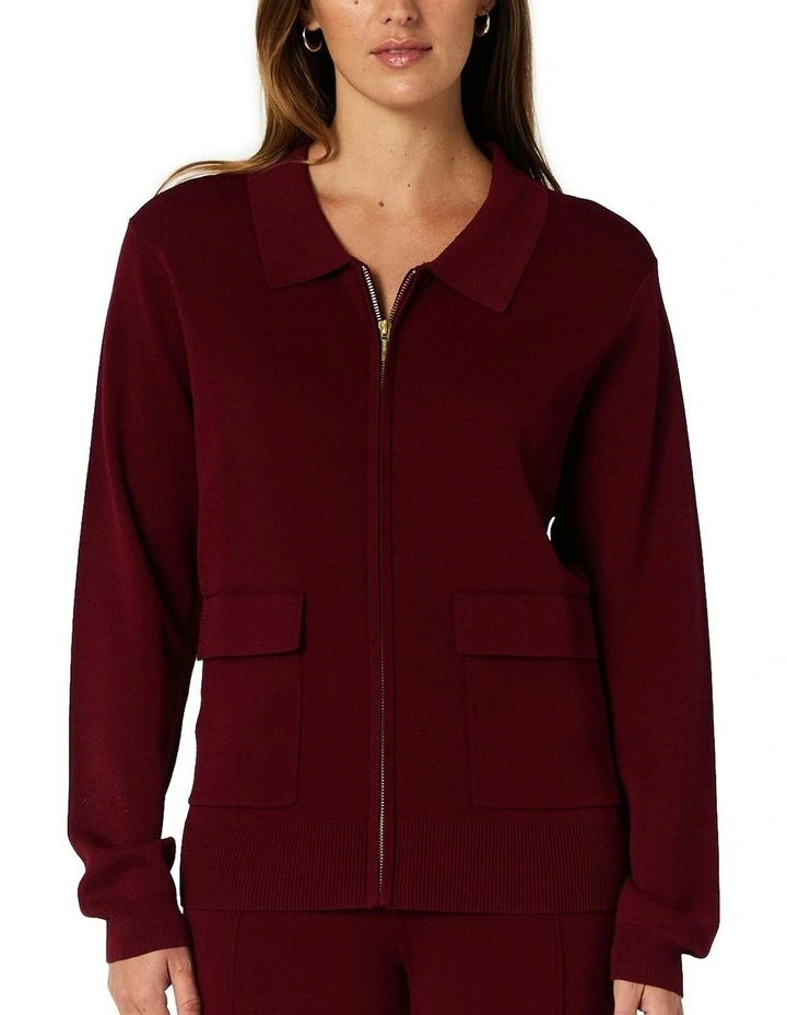 Juniper Zip Cardigan in Wine image 6