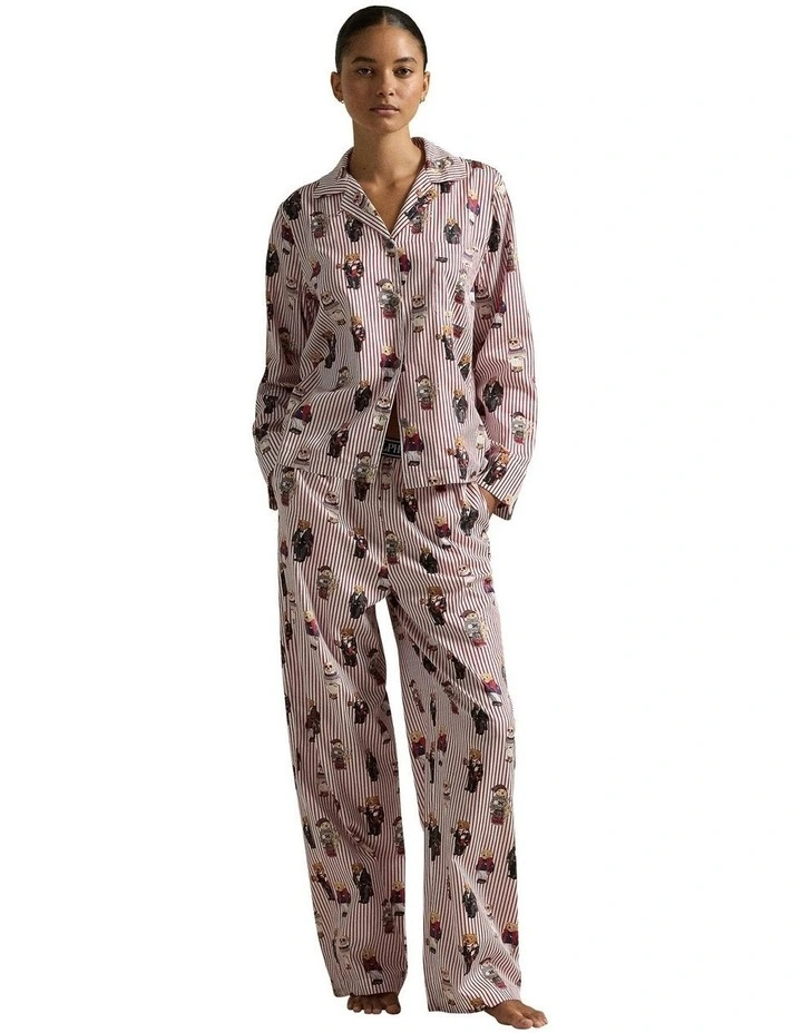 Madison Polo Bear Cotton Long Sleeve Pyjama Set in Bear Red image 1