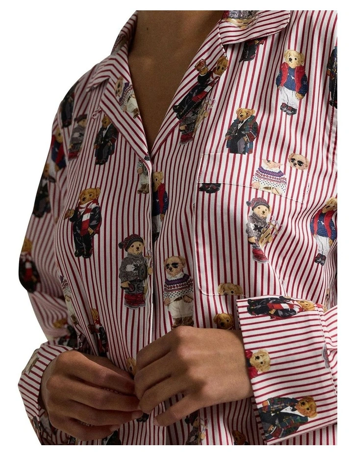 Madison Polo Bear Cotton Long Sleeve Pyjama Set in Bear Red image 3
