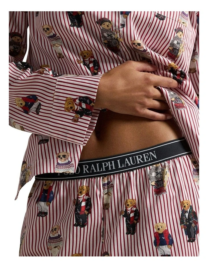 Madison Polo Bear Cotton Long Sleeve Pyjama Set in Bear Red image 4