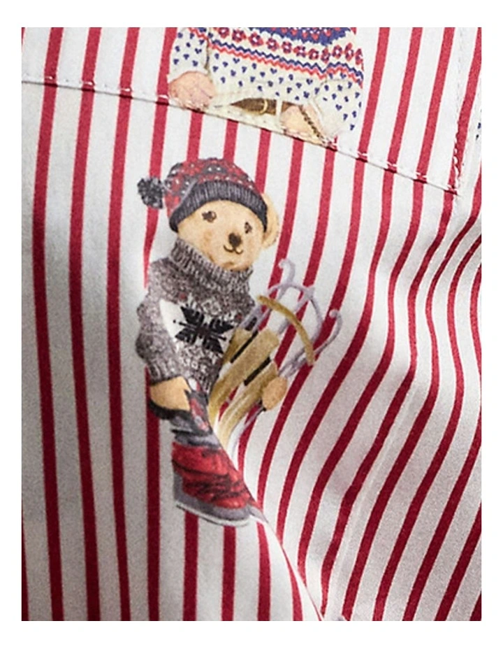 Madison Polo Bear Cotton Long Sleeve Pyjama Set in Bear Red image 5