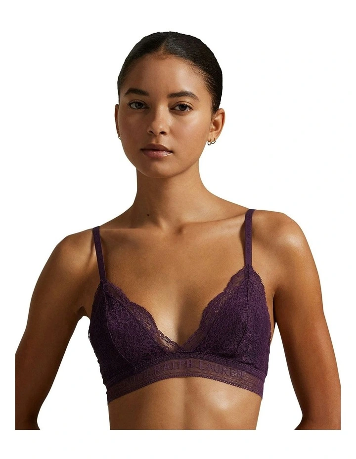Love Collection Unpadded Triangle Lace Bralette in Aubergine image 1