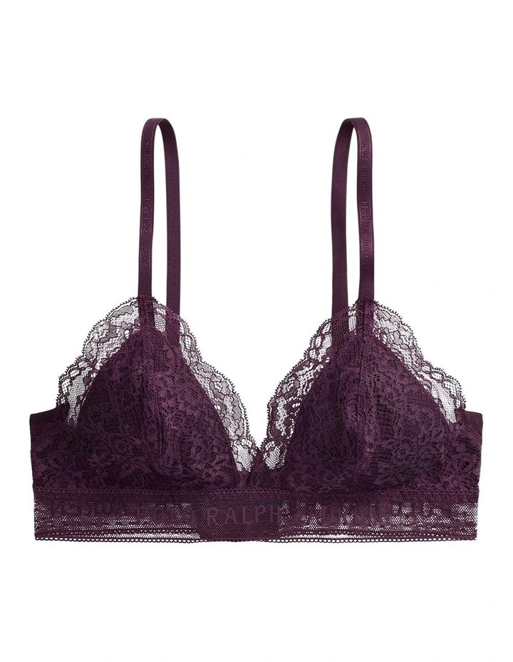Love Collection Unpadded Triangle Lace Bralette in Aubergine image 5