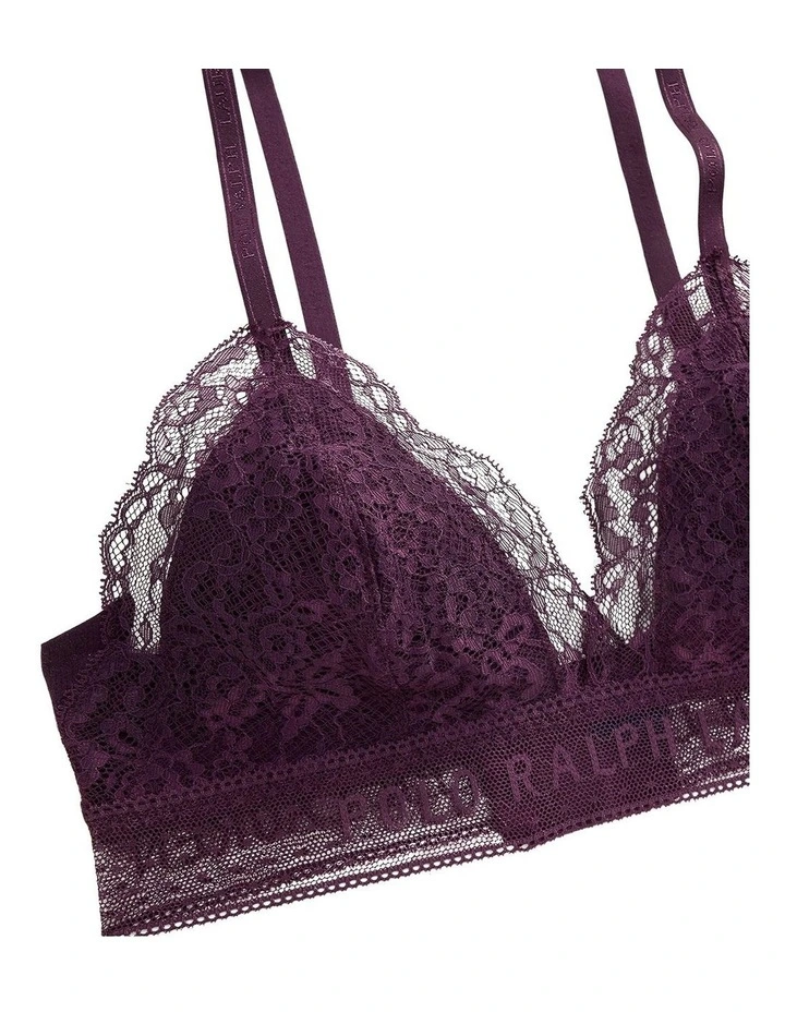 Love Collection Unpadded Triangle Lace Bralette in Aubergine image 6