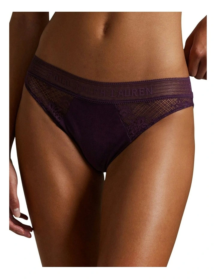 Love Collection Cotton & Lace Bikini Brief in Aubergine image 1