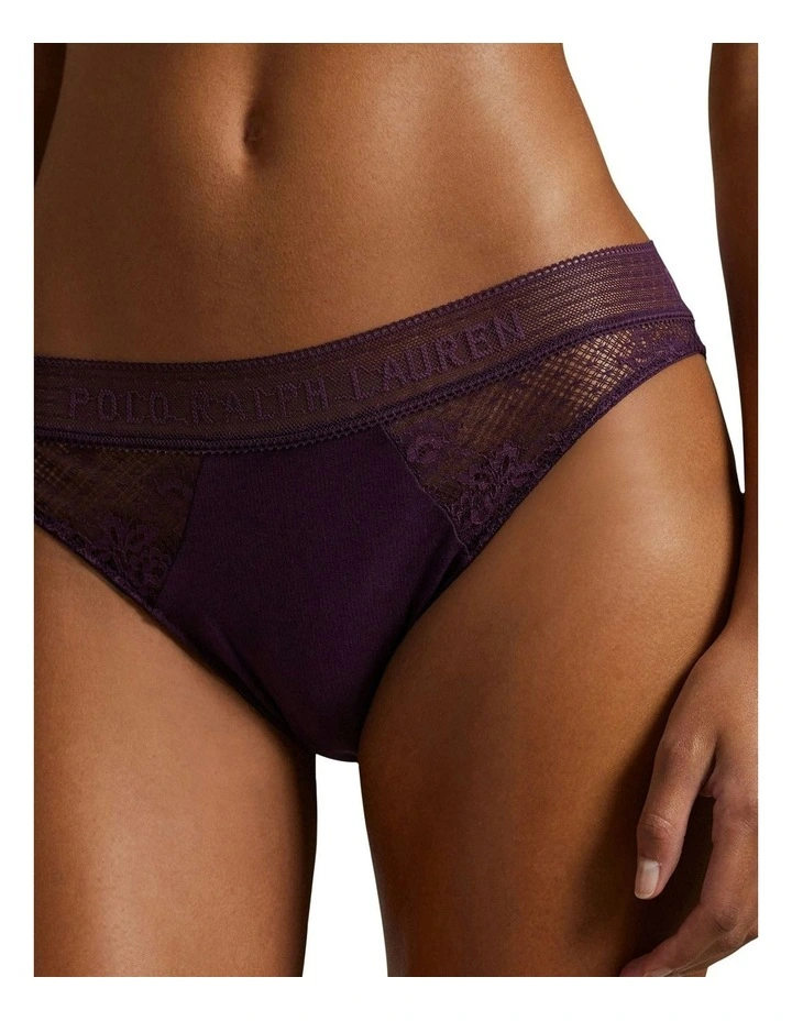Love Collection Cotton & Lace Bikini Brief in Aubergine image 3