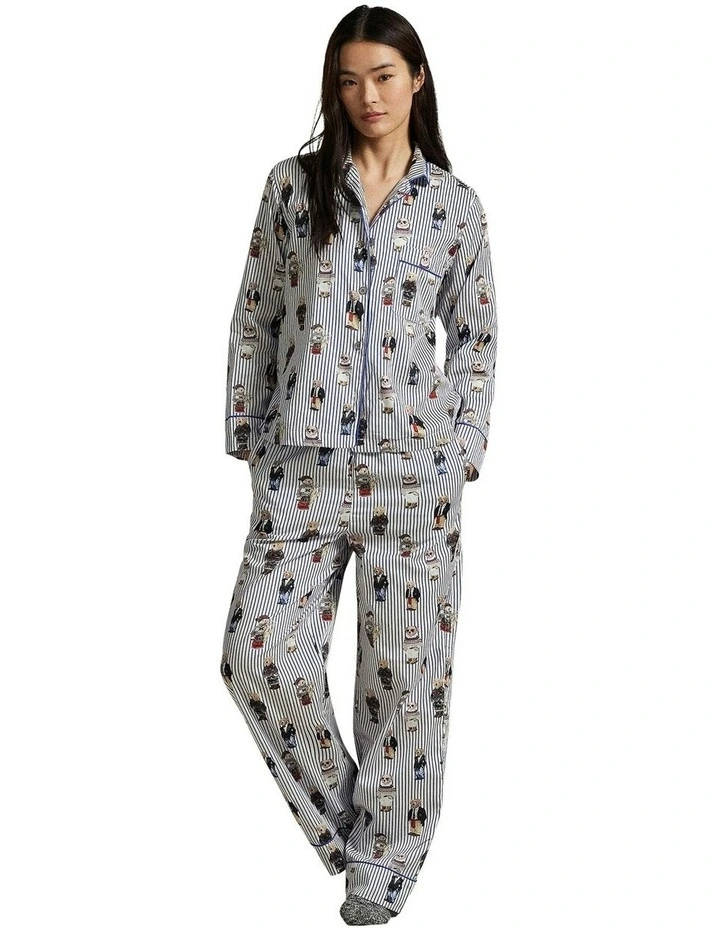 Madison Polo Bear Cotton Long Sleeve Pyjama Set in Snowfall Blue image 1