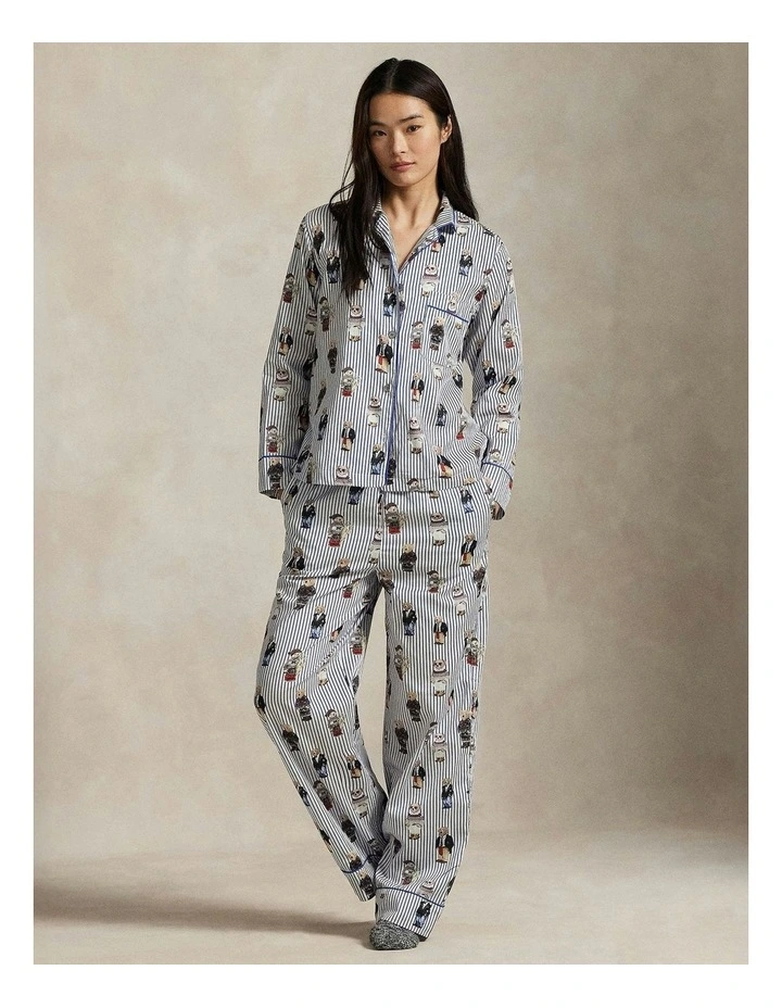 Madison Polo Bear Cotton Long Sleeve Pyjama Set in Snowfall Blue image 3